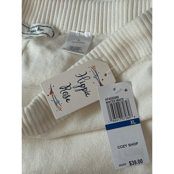 Hippie Rose Winter White Lounge Pants XL Cozy Wide Leg Drawstring Waist Soft Kni - Picture 3 of 9